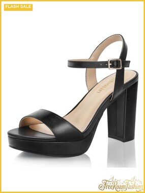Wide Width Block Chunky Platform Heeled Sandals Faux Leather Open Toe